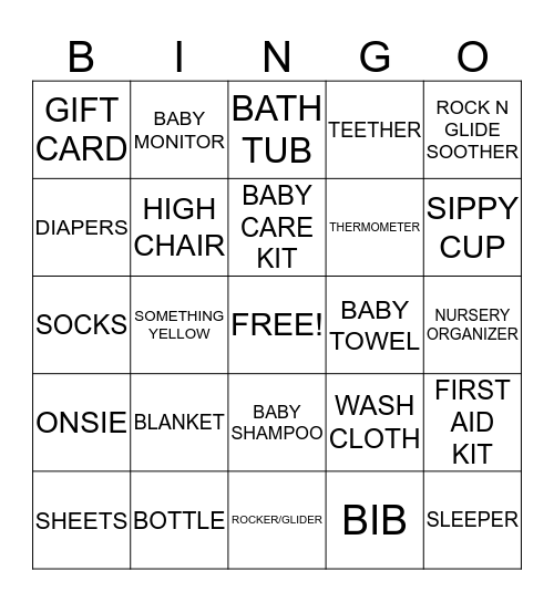 Baby Gift Bingo Card