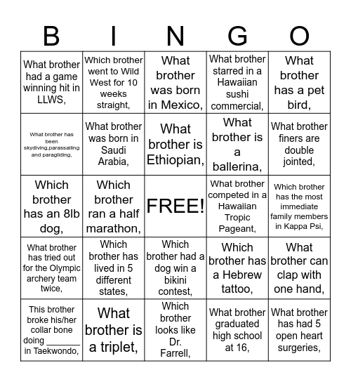 Untitled Bingo Card