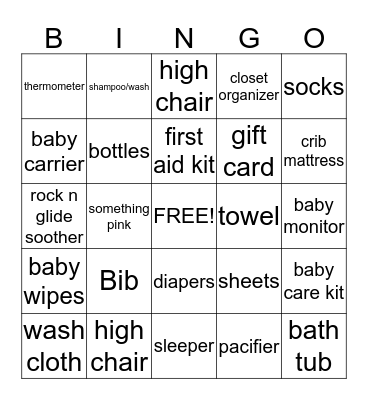 Baby Gift Bingo Card