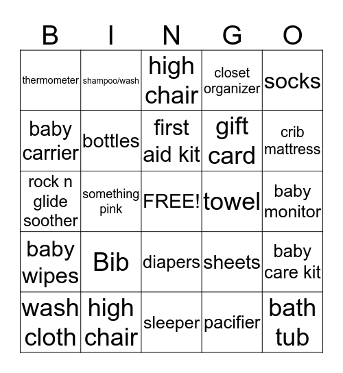 Baby Gift Bingo Card