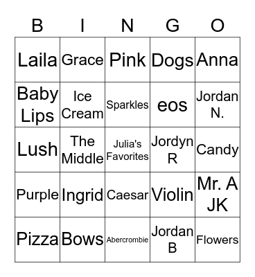 Birthday Party Bingo Card