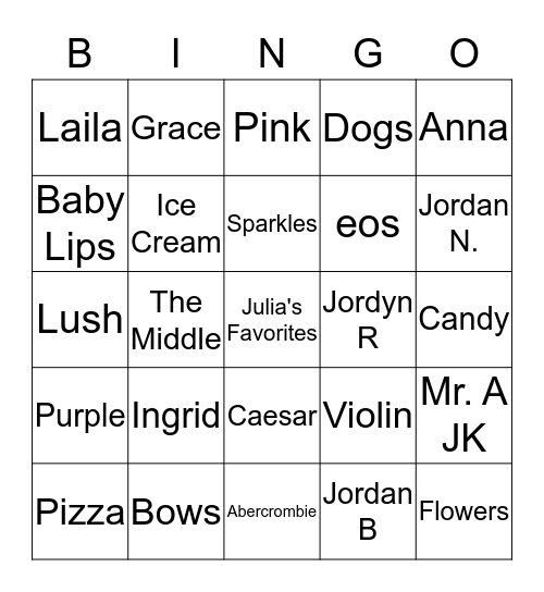 Birthday Party Bingo Card