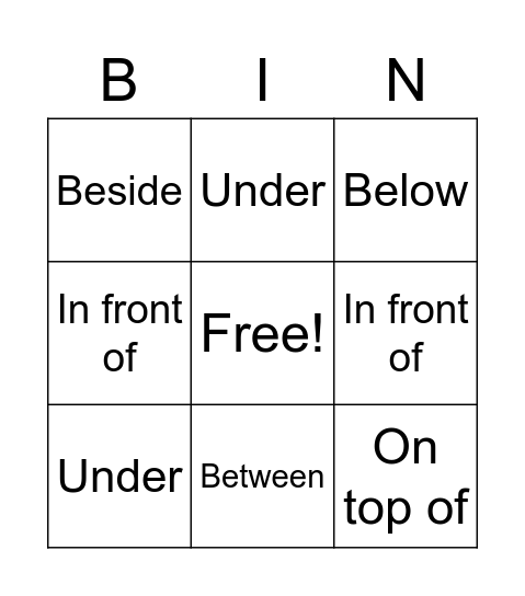 Position Bingo! Bingo Card