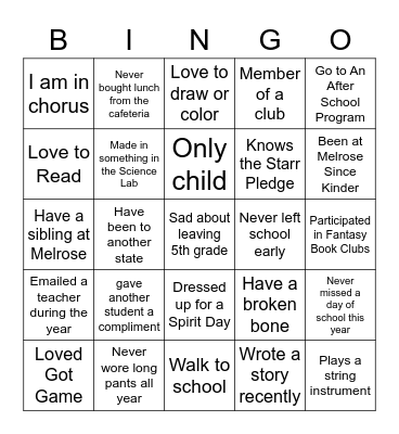 5th Grade Bingo 2 Bingo Card