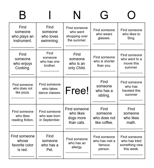 Find someone who Bingo Card