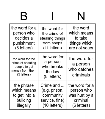 Crime Bingo Card