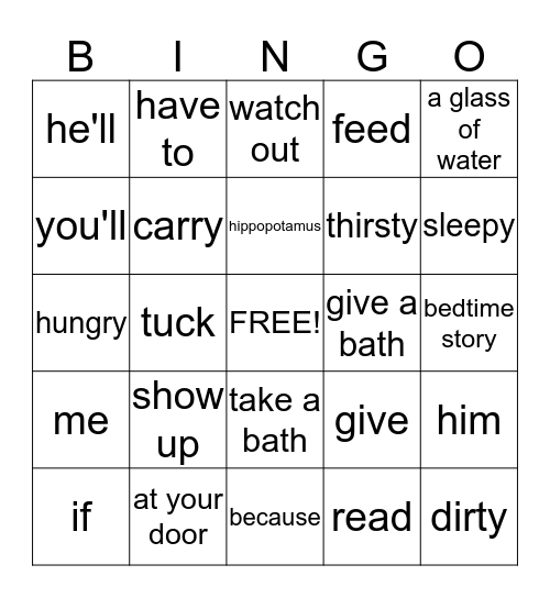 If a Hippopotamus Shows up at your door Bingo Card