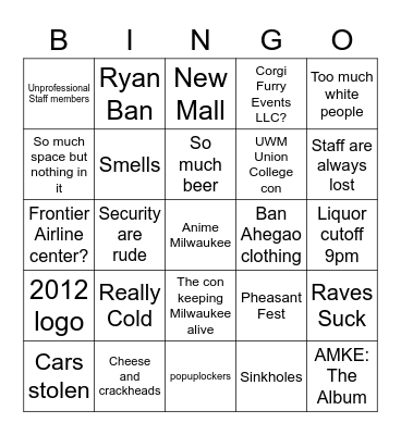 Anime Milwaukee Bingo Card