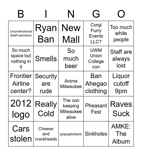 Anime Milwaukee Bingo Card