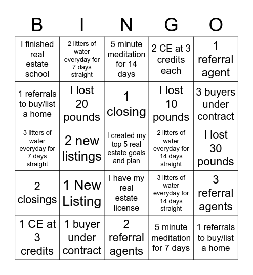 $500 challenge Bingo Card