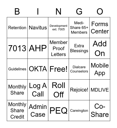 MSR 101 Bingo Card