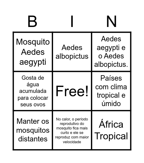 Dengue Bingo Card