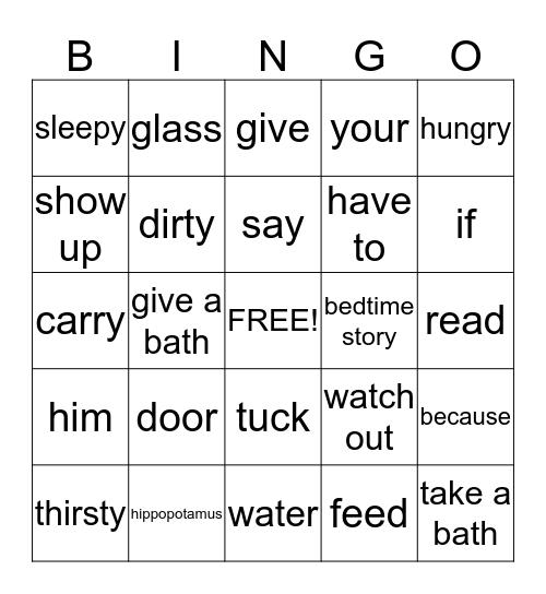 If a Hippopotamus Shows Up at Your Door Bingo Card