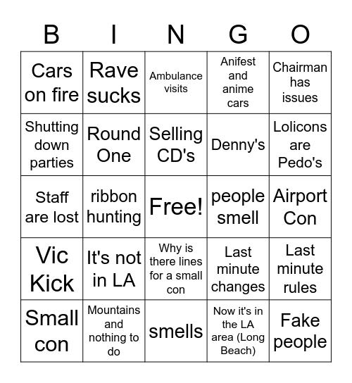 Anime Los Angeles Bingo Card