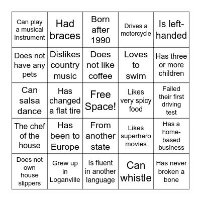 Fellowship Icebreaker Bingo Card