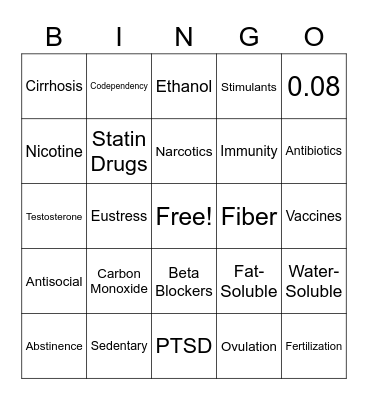 Health Terms Bingo Card
