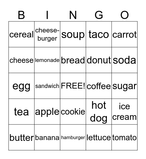 FOOD  Bingo Card