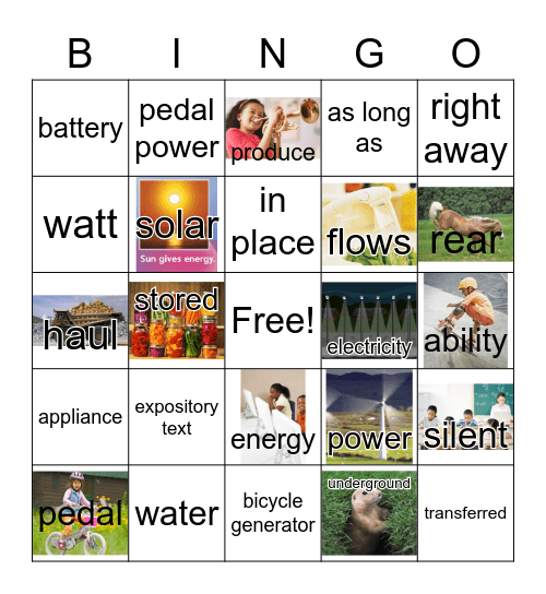 G2 U6 W2 PEDAL POWER Bingo Card