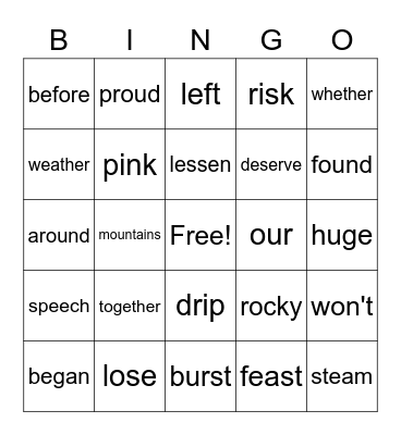 Lucca's Bingo Card