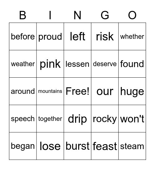 Lucca's Bingo Card