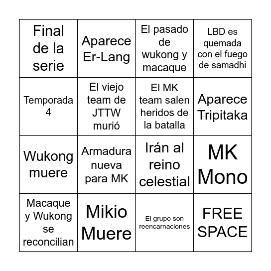 MONKIE KID BINGO Card