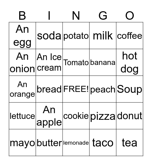 FOOD Bingo Card