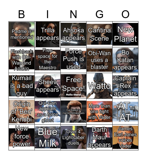 Obi-Wan Kenobi Bingo Card