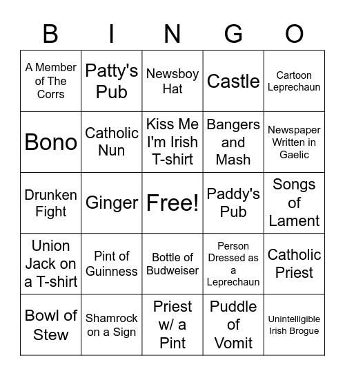 Ireland Bingo Card