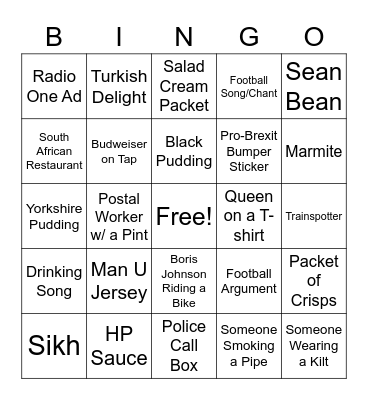 England Bingo Card