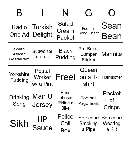 England Bingo Card