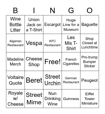 France Bingo Card