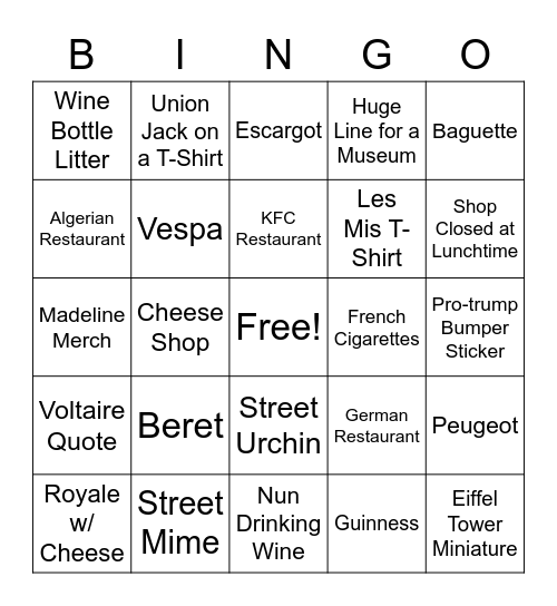 France Bingo Card