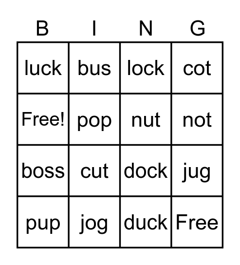 Short O and Short Bingo Card