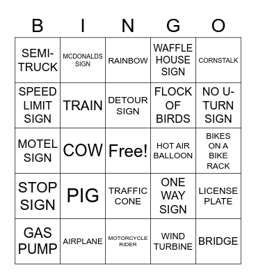 ROAD TRIP BINGO Card