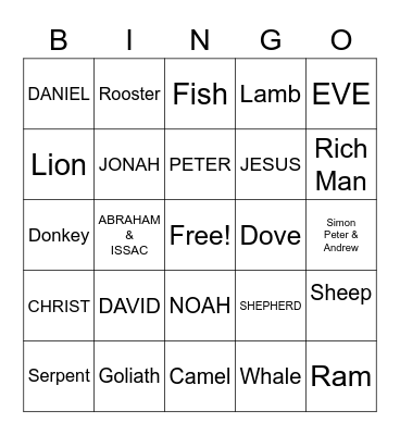 BIBLE ANIMALS Bingo Card