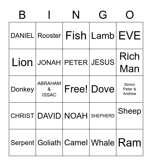 BIBLE ANIMALS Bingo Card