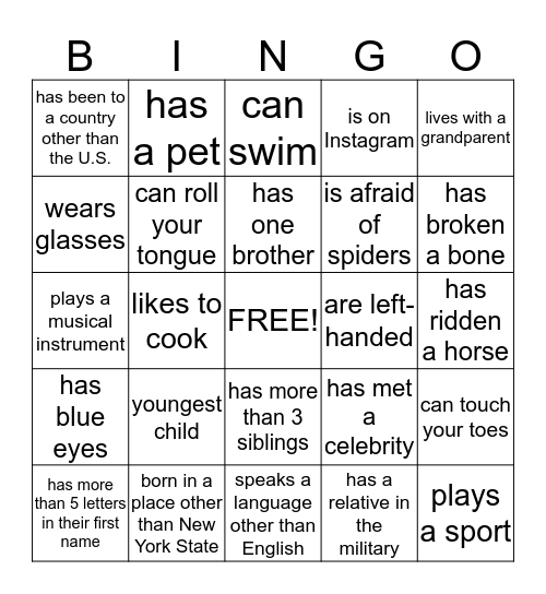 8B Bingo Card