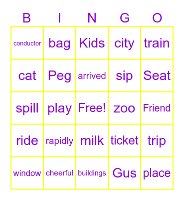 Gus takes the Train Bingo Card