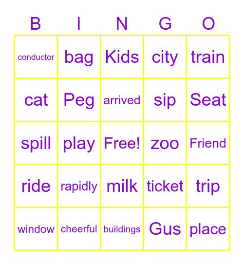 Gus takes the Train Bingo Card