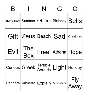 Pandora's Box Bingo Card