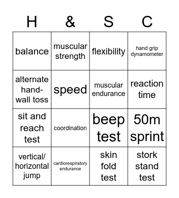 Health and Skill Components of Fitness Bingo Card