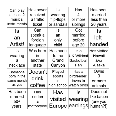 Get To Know the Thursday Gals! Bingo Card