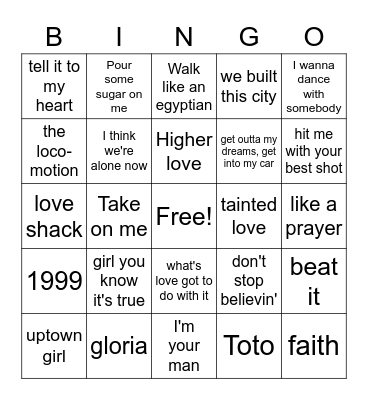 80s Bingo Card