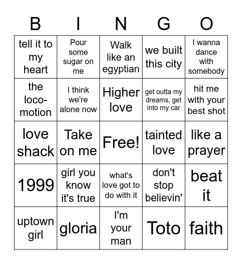 80s Bingo Card