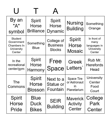 UTA Field Lesson Bingo Card