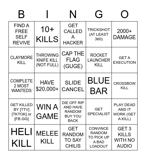 WARZONE BINGO Card