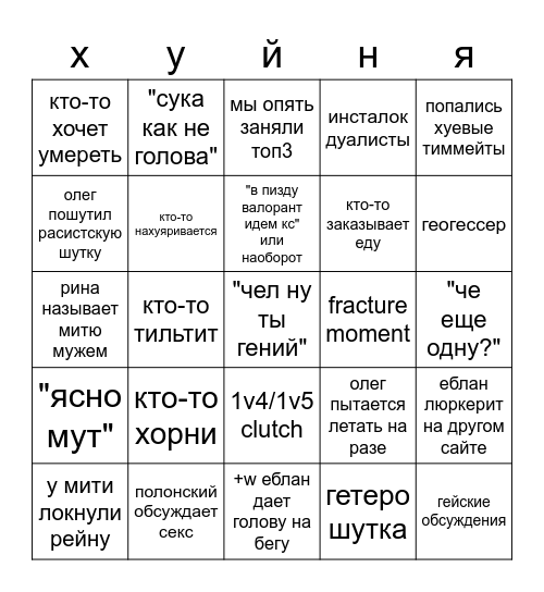 катка в шизоконфе Bingo Card