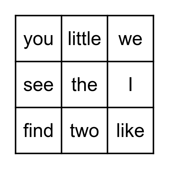 Sight Words Bingo Card