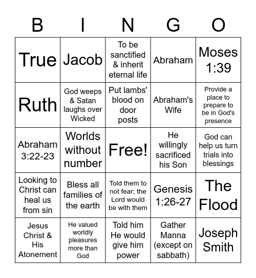 Old Testament ASSESSMENT Bingo Card