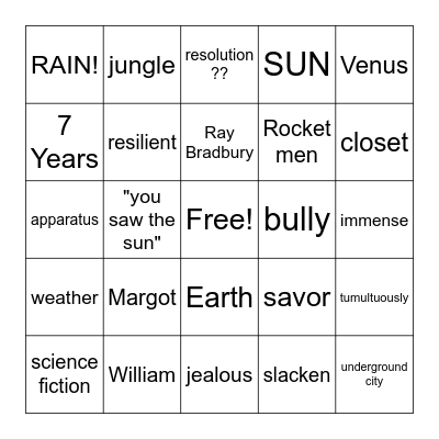 All Summer in a Day! Bingo Card